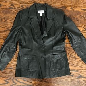 Women's NEWPORT NEWS Black 100% Leather Coat Size 12